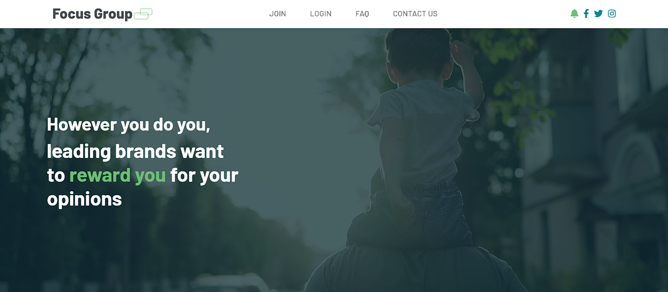 Screenshot of the main page of the FocusGroup.com website 