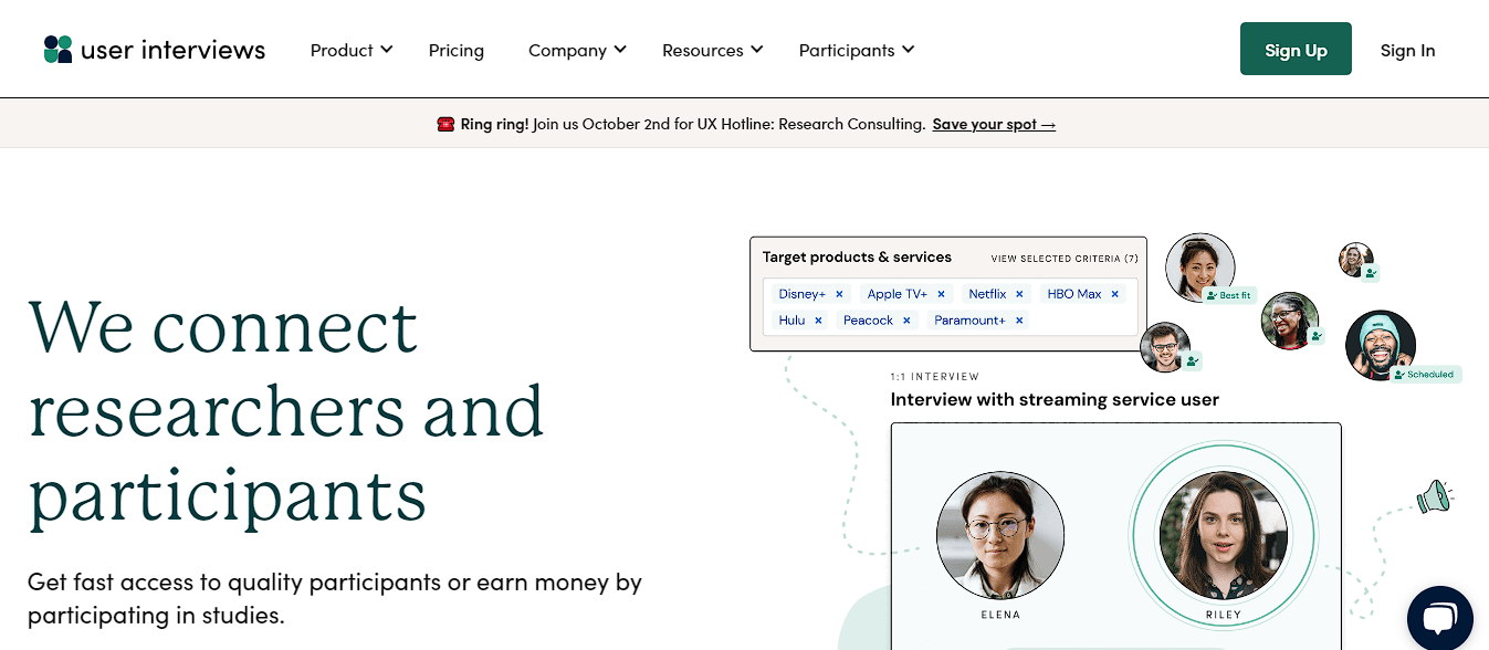 Screenshot of the main page of the 