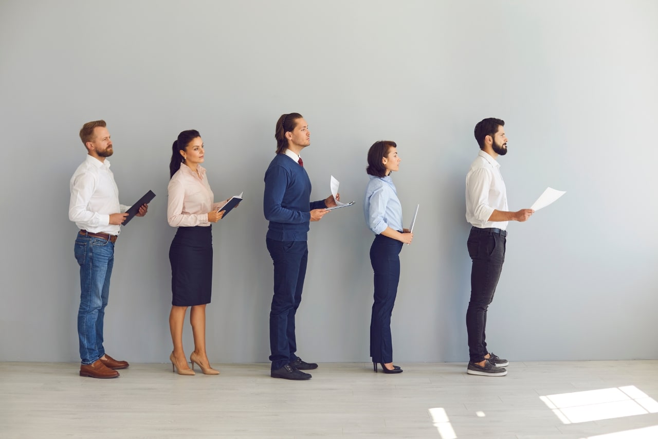 Several job seekers line up for job application.