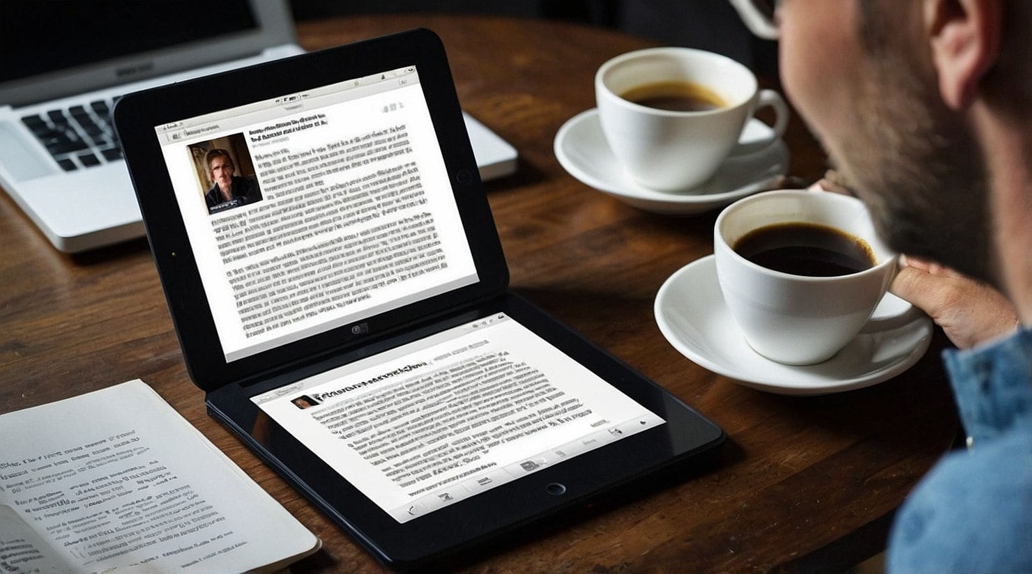 Someone reading an ebook on a foldable device