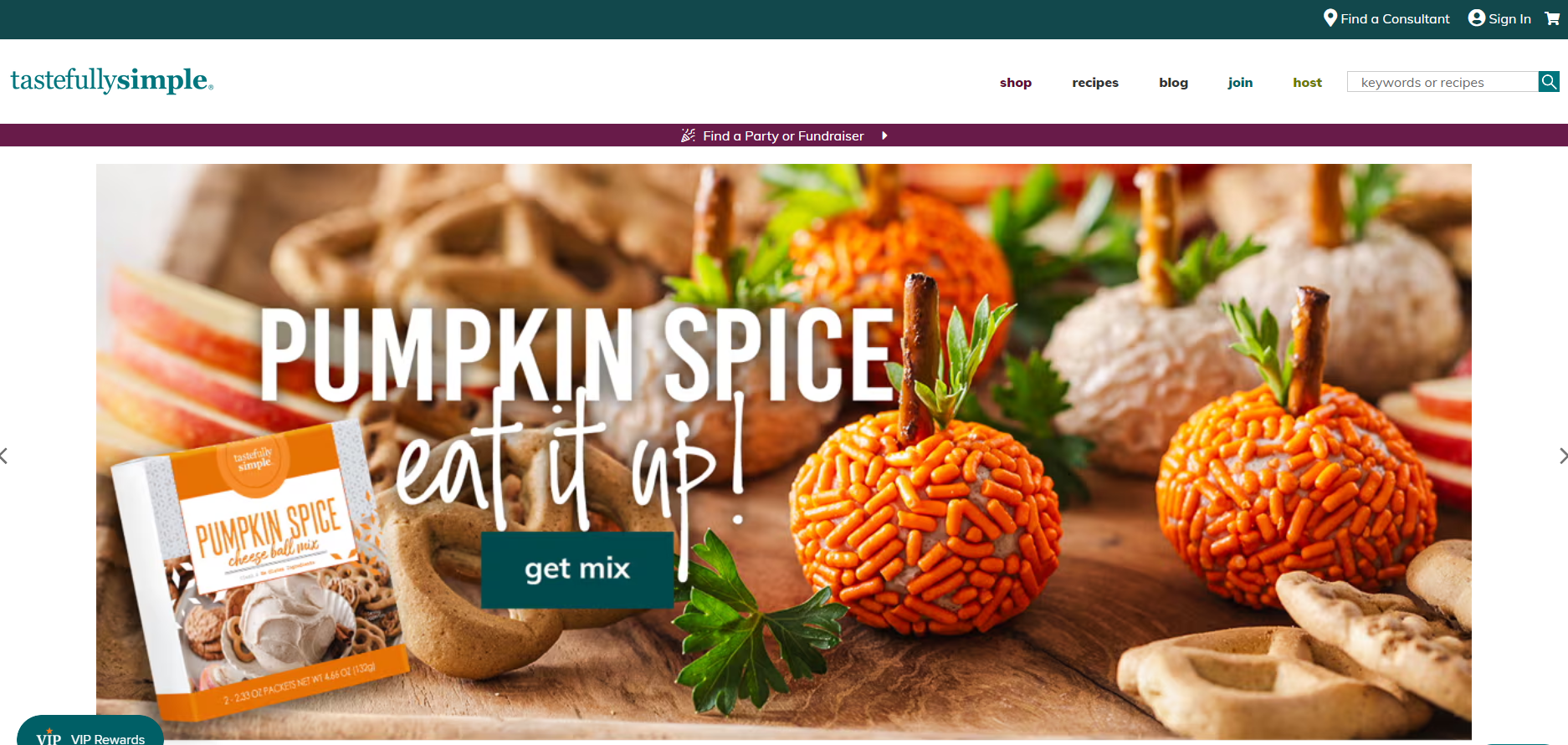Tastefully Simple's webpage screenshot.