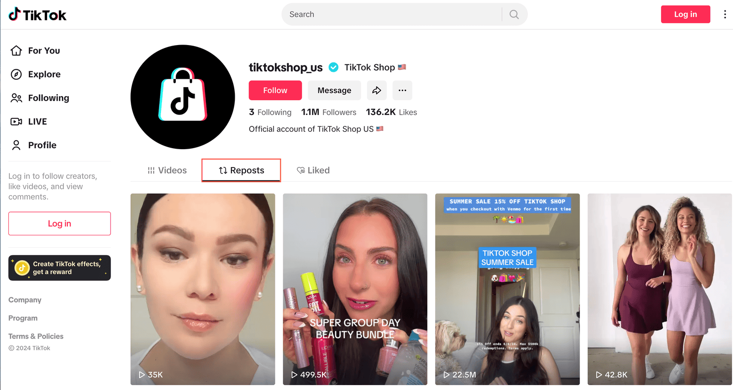 TikTok Shop US website