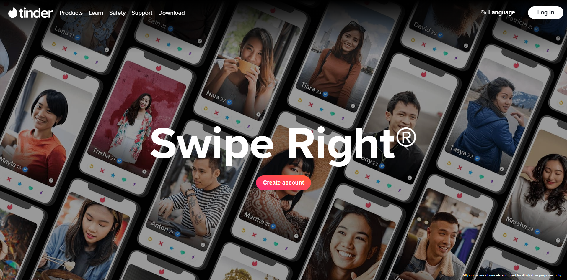 Tinder home page.
