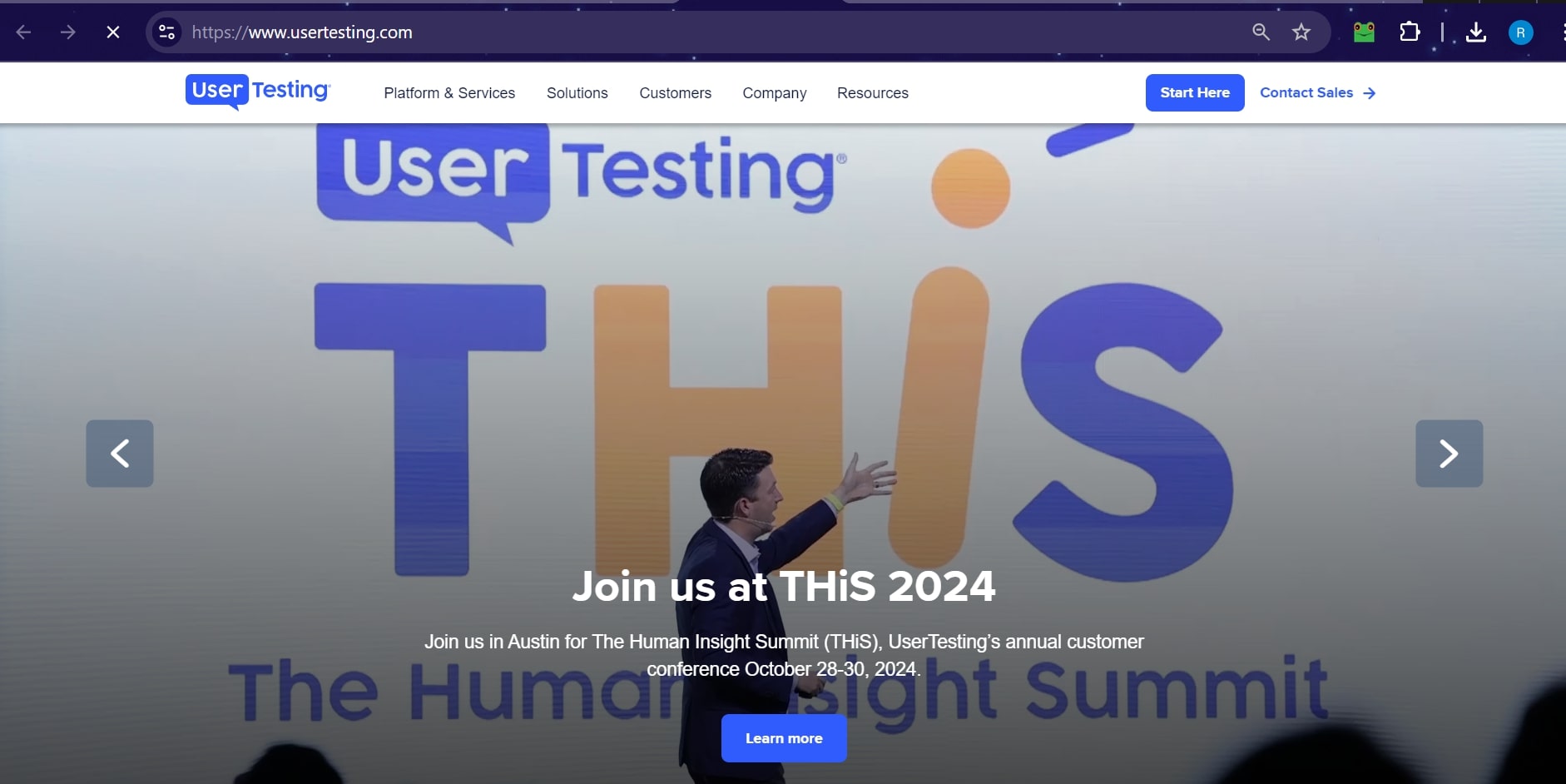 UserTesting website front page.