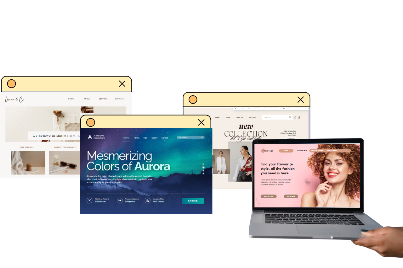 Various kinds of website templates to choose from laptop.