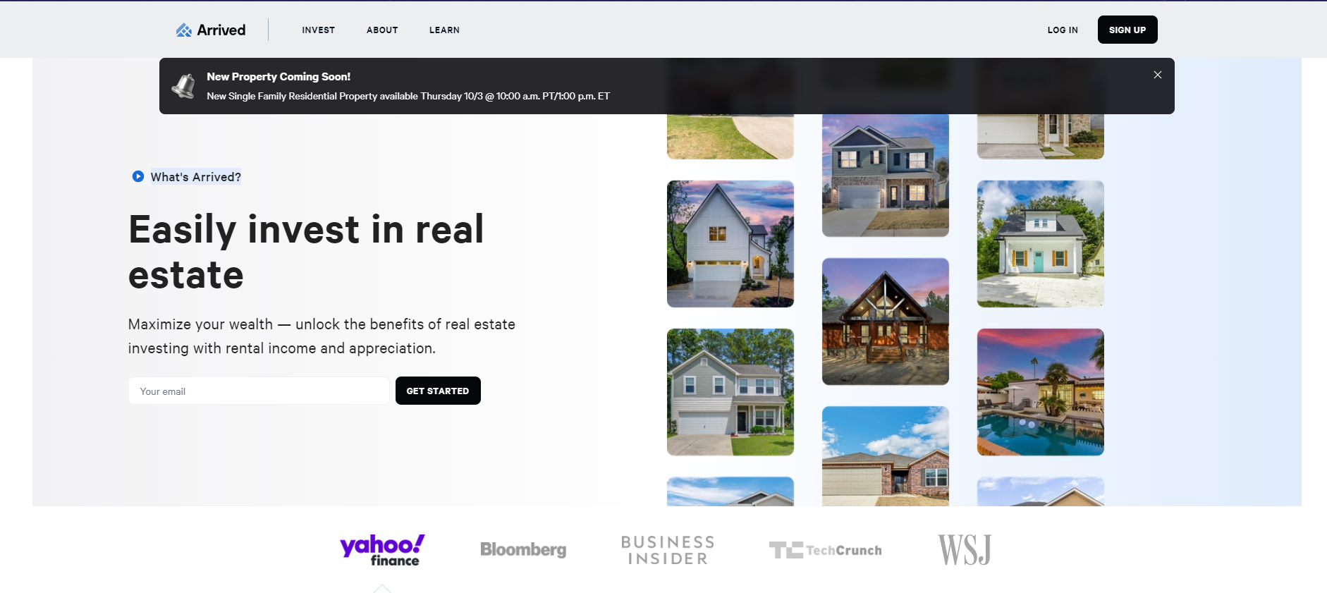 Website image of Arrived Homes.
