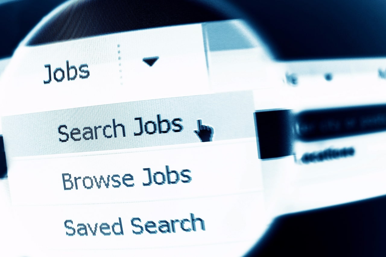 Website job search menu under magnifier.
