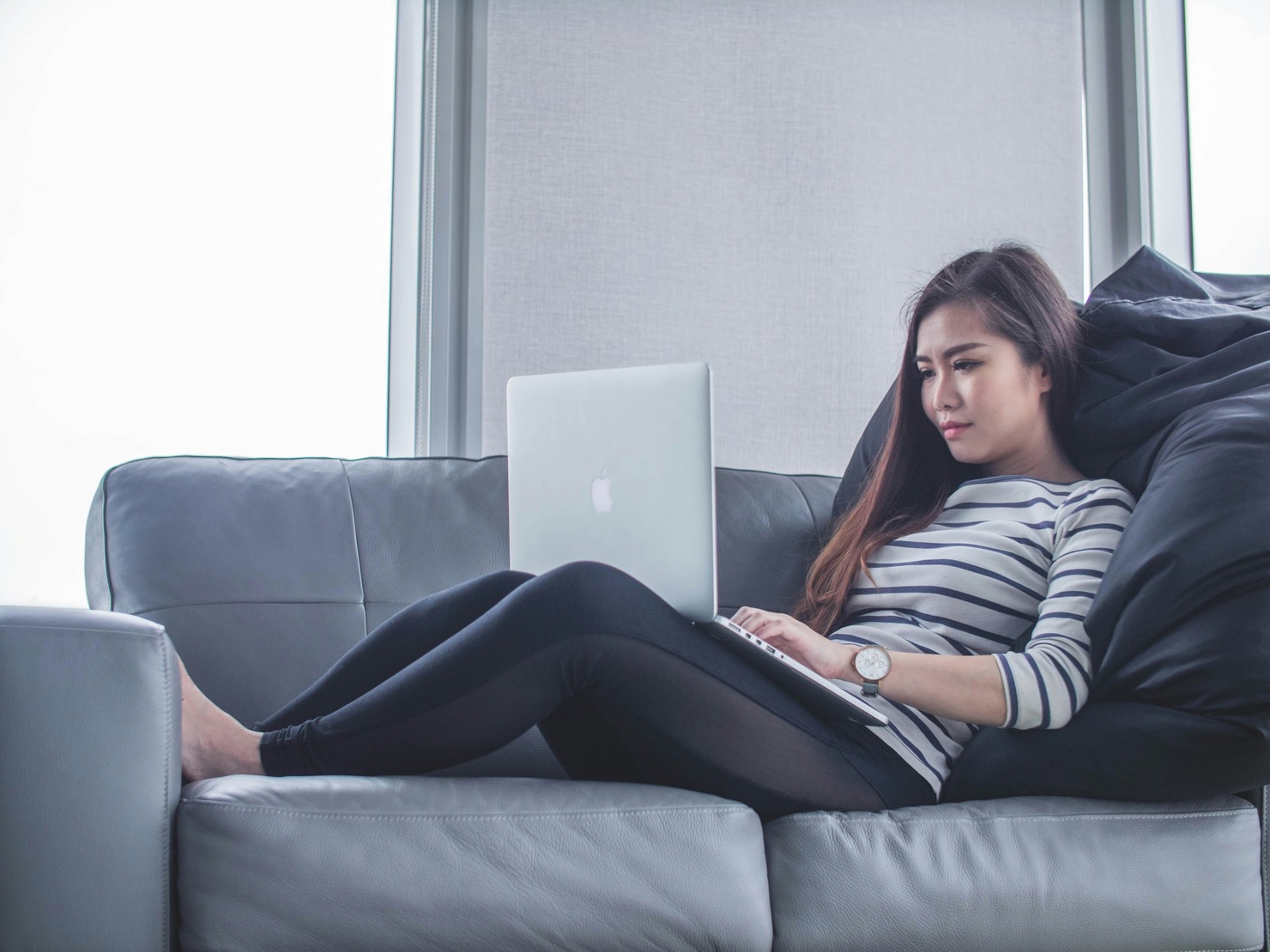 Woman working remotely.