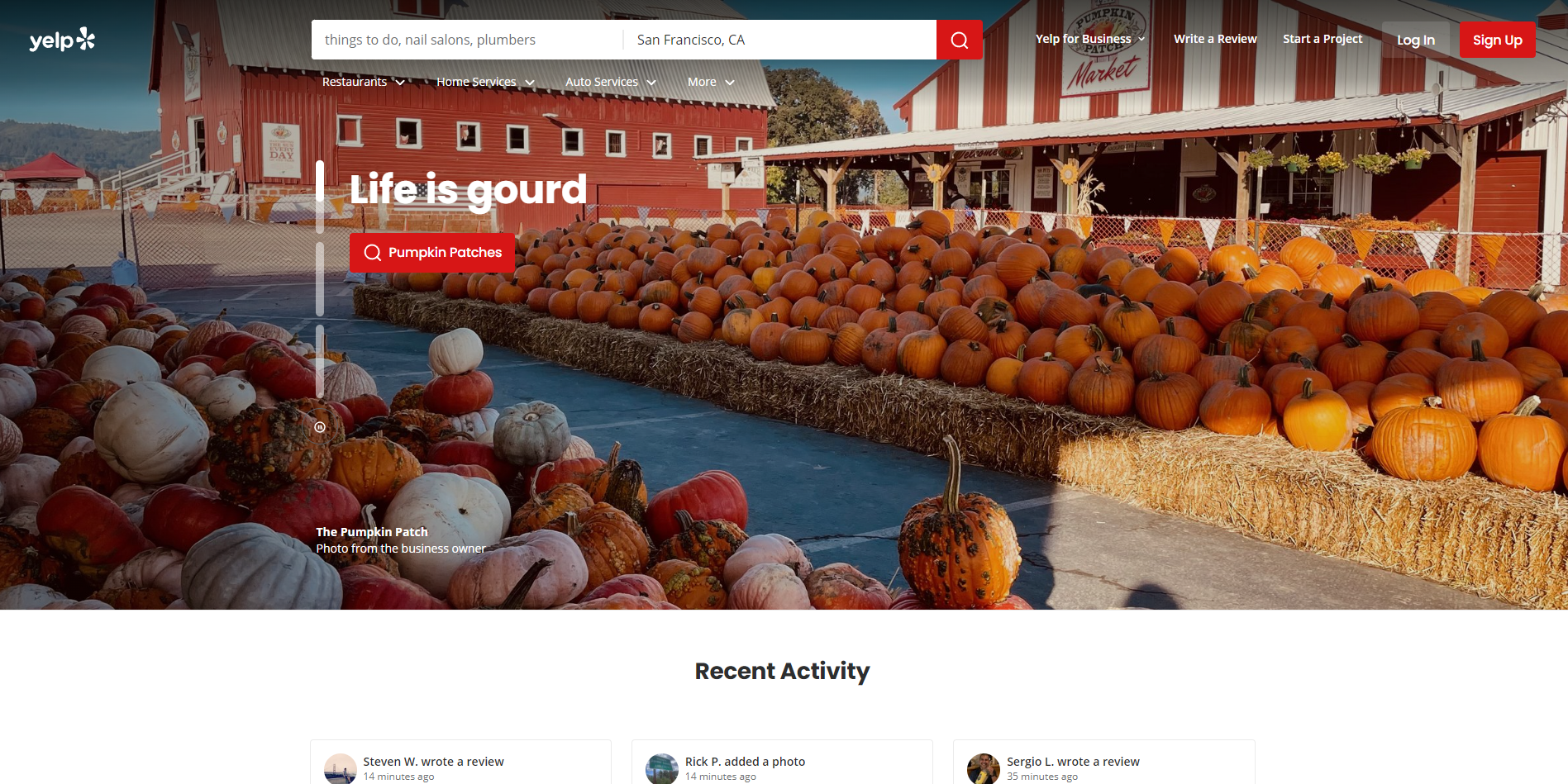 Yelp homepage 