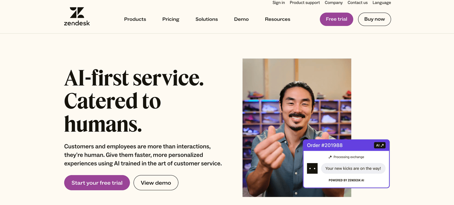 Zendesk's homepage
