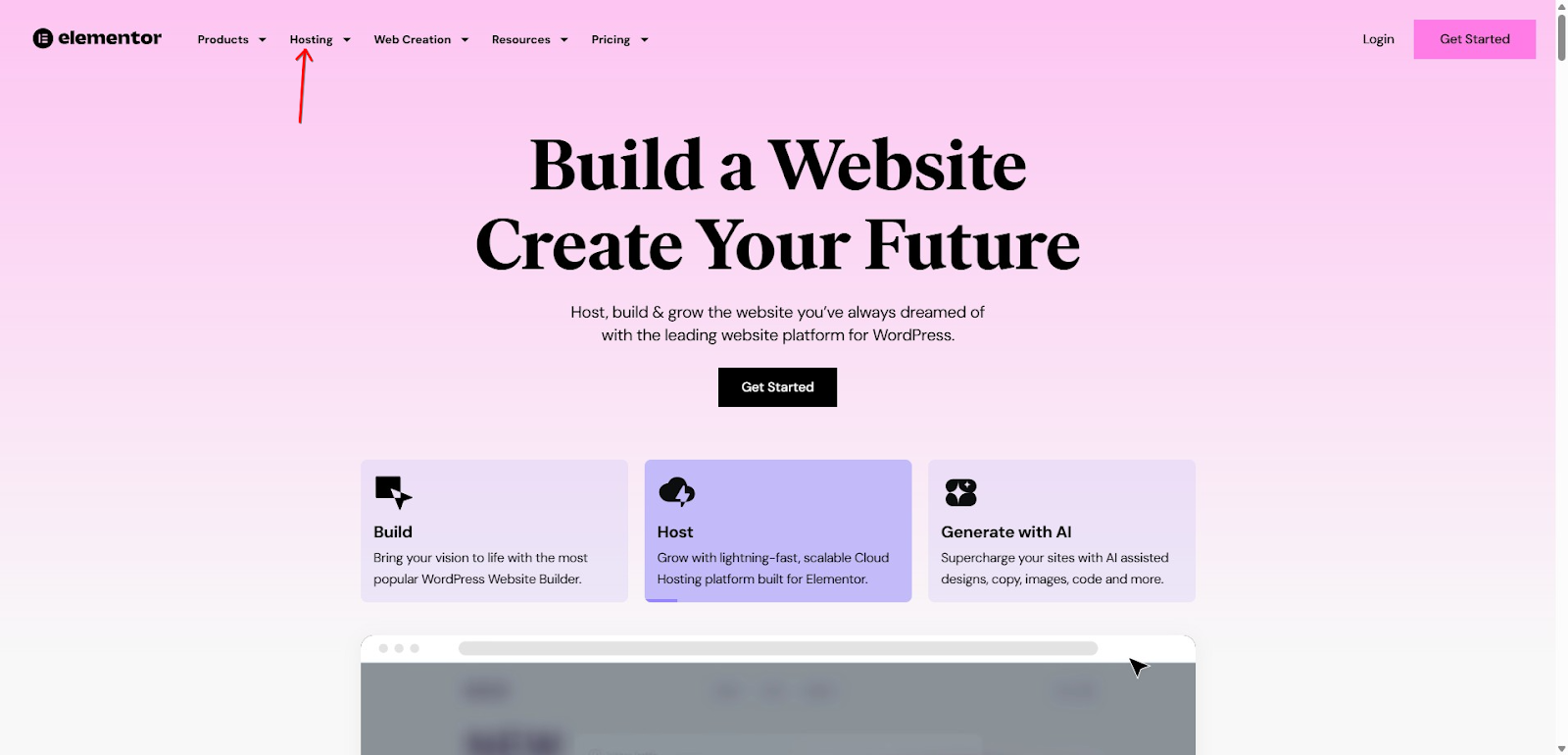 screenshot of the Hosting button