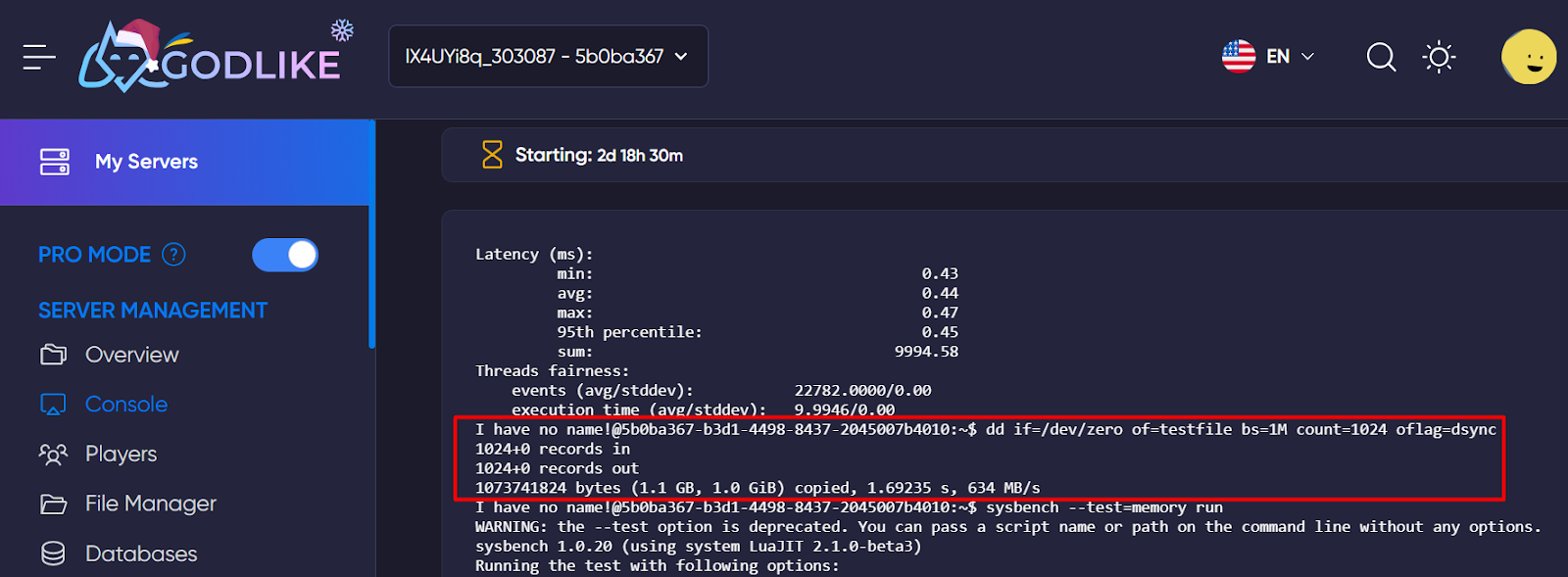 Disk I/O Test results