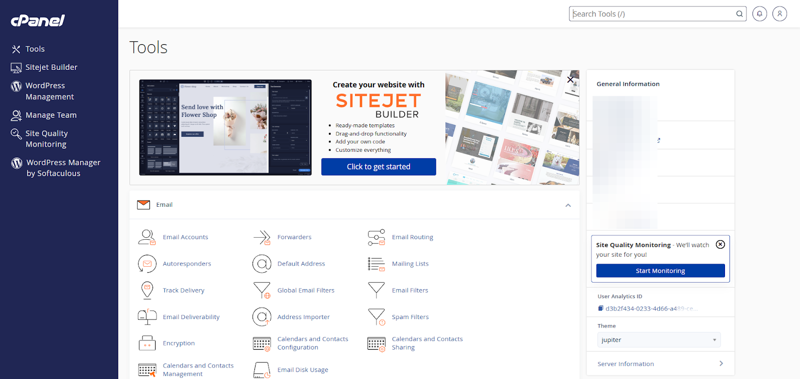 cPanel Tools tab