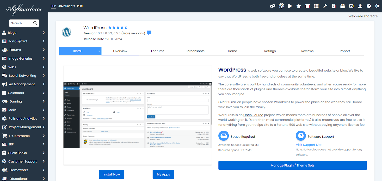 Wordpress installation