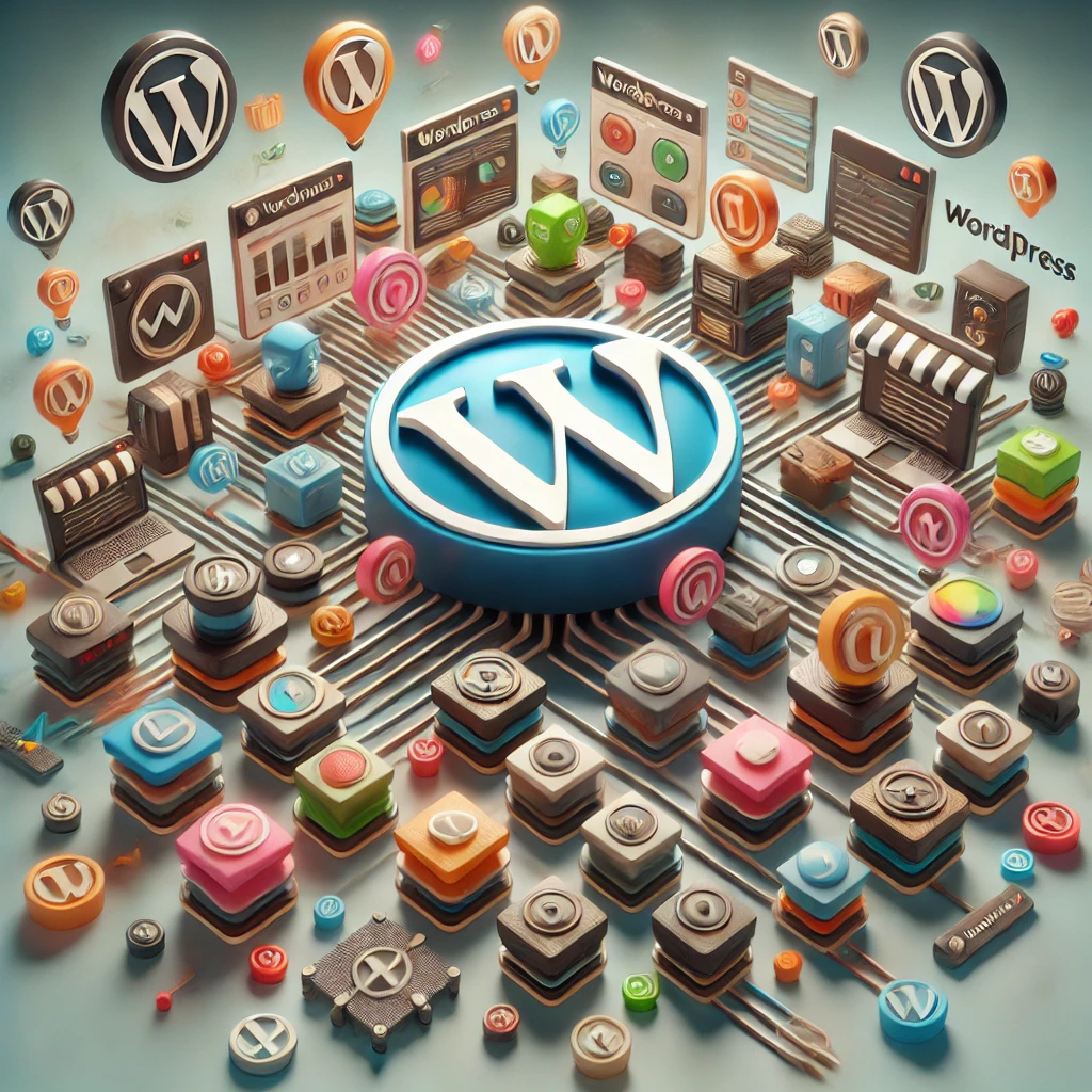 A 3D graphic illustrating WordPress marketplace plugins.