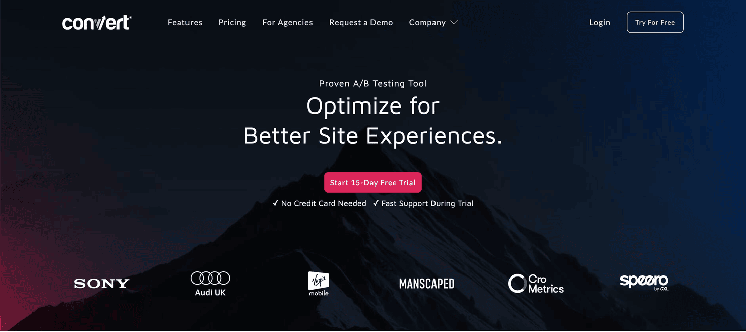 A/B testing platform - Convert's website