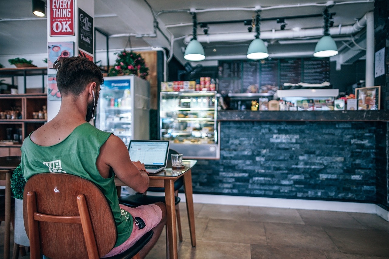 A blogger in a restaurant.