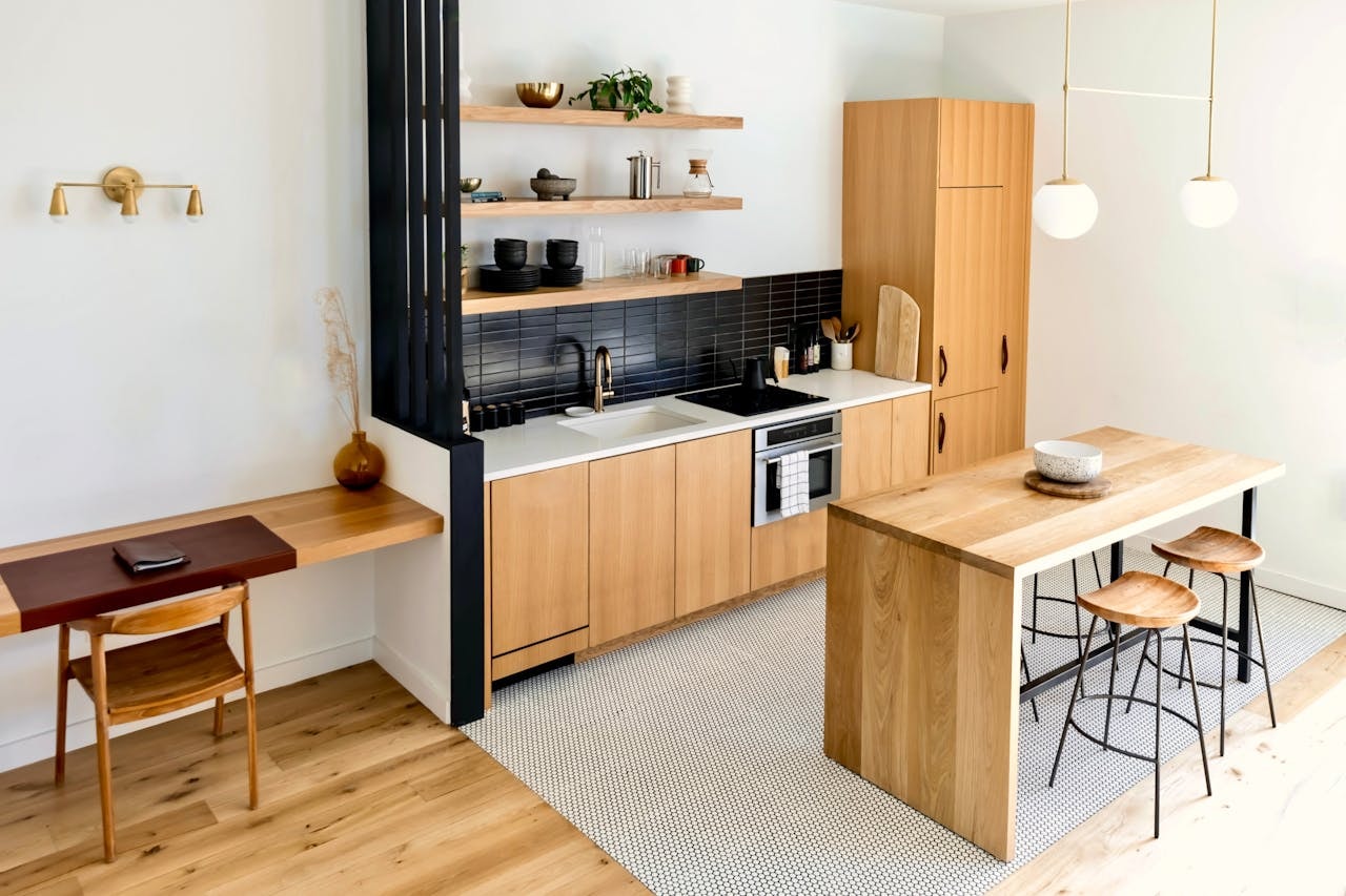 A display of different kitchen furniture