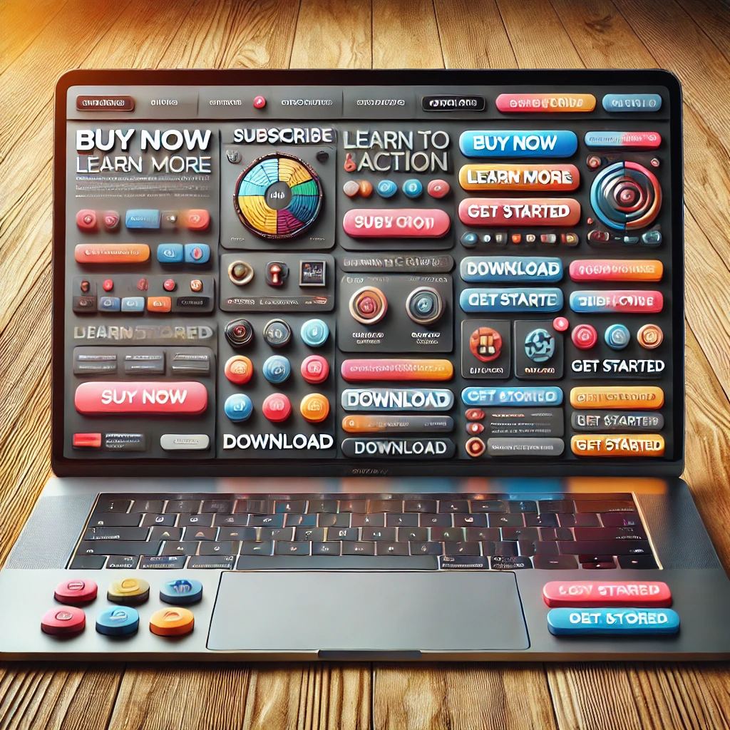 A laptop screen displaying a website with various kinds of CTAs.