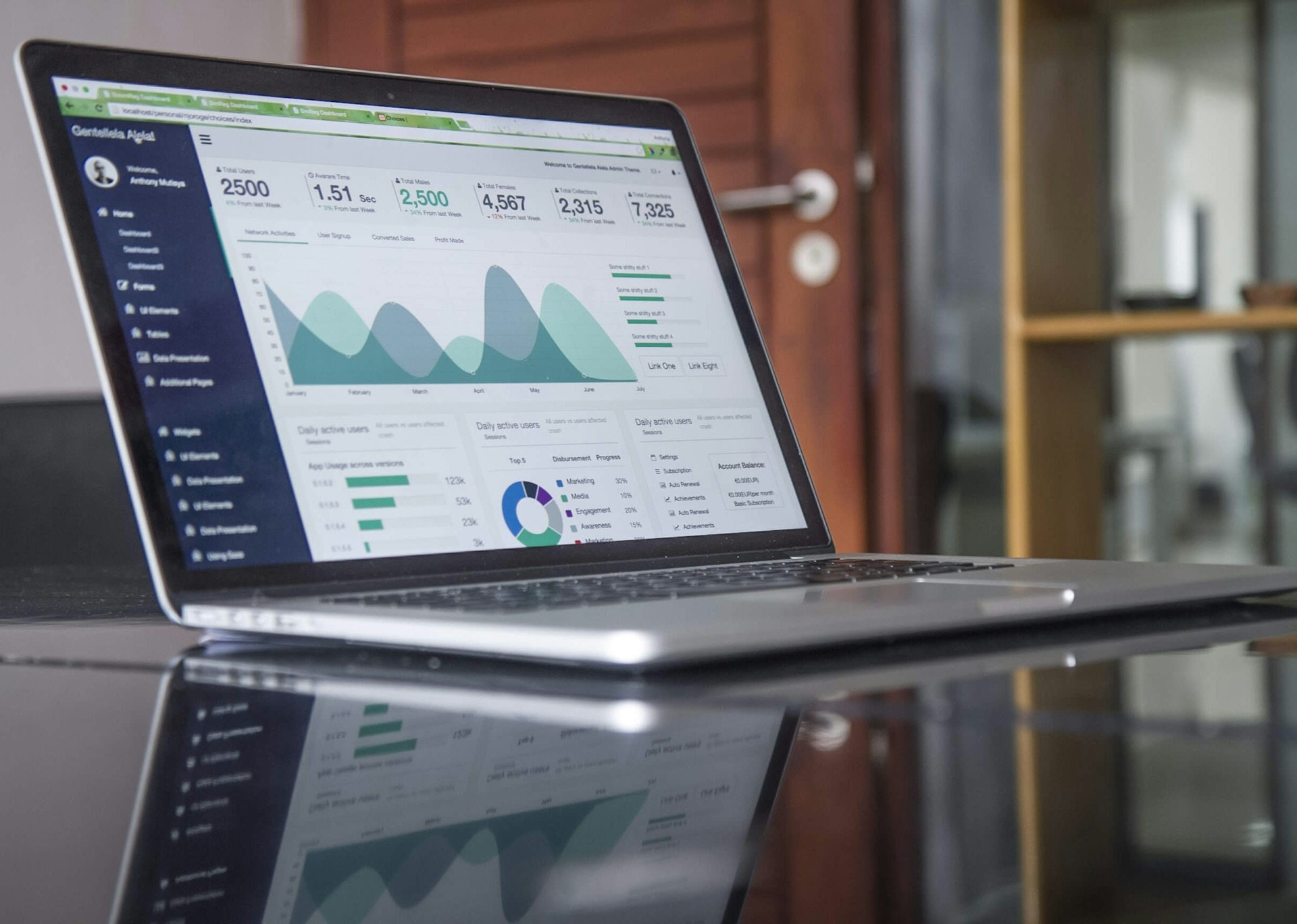 A laptop screen showing different kinds of charts