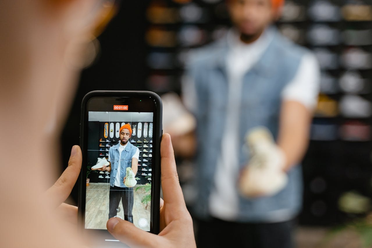 A man selling shoes online