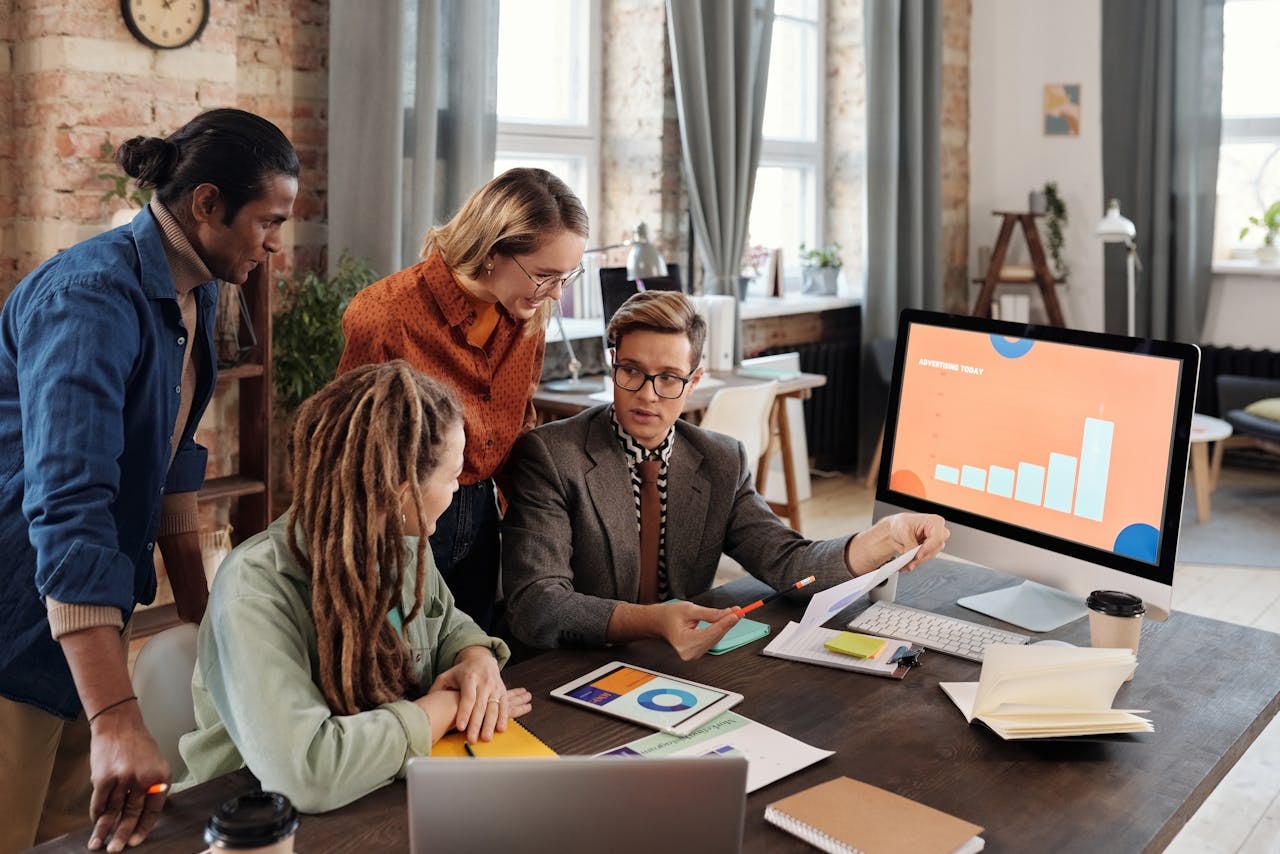 A photo of people in a meeting