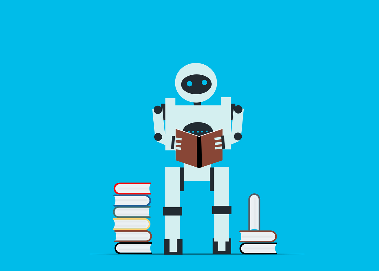 A robot reading.