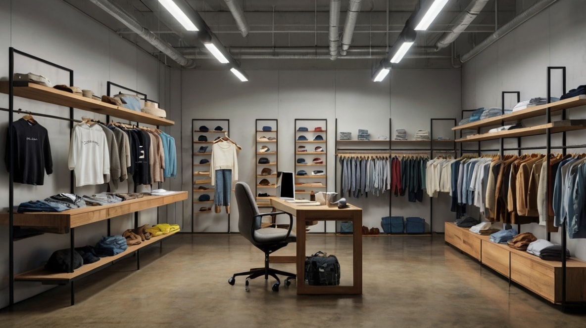 A store with t-shirts and other clothes.
