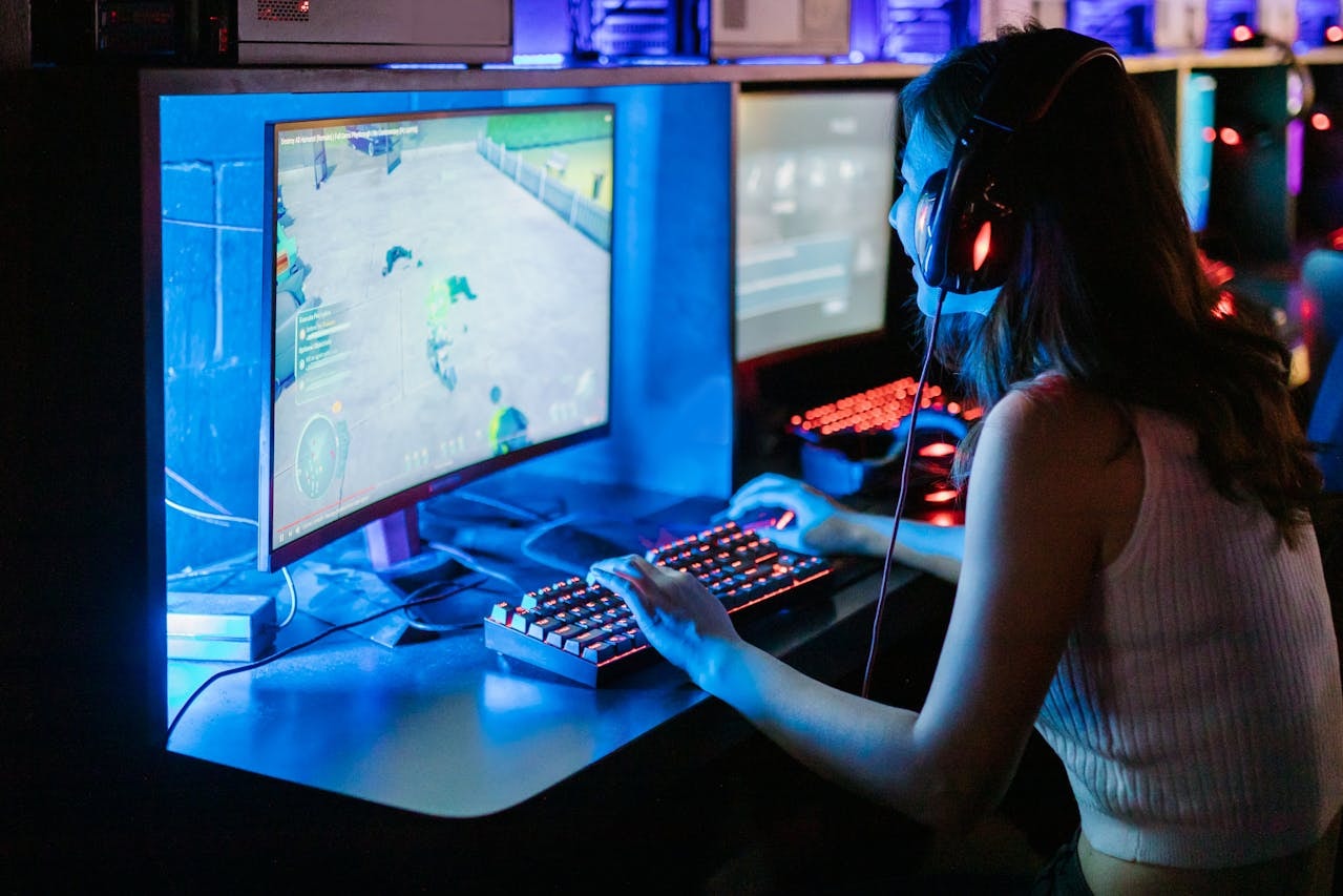 A woman playing a computer game