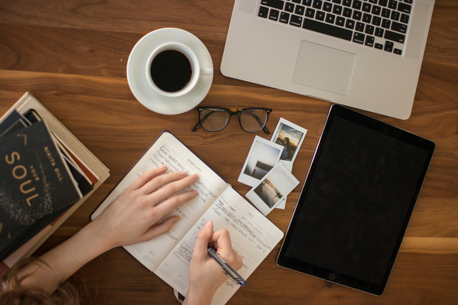 A woman taking an online course.