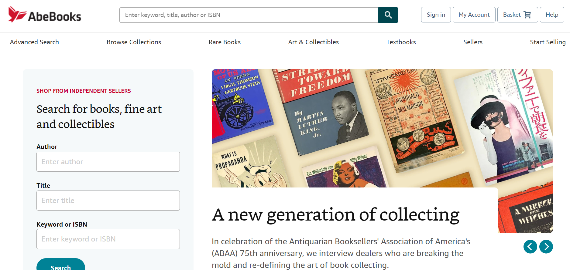 AbeBooks homepage.
