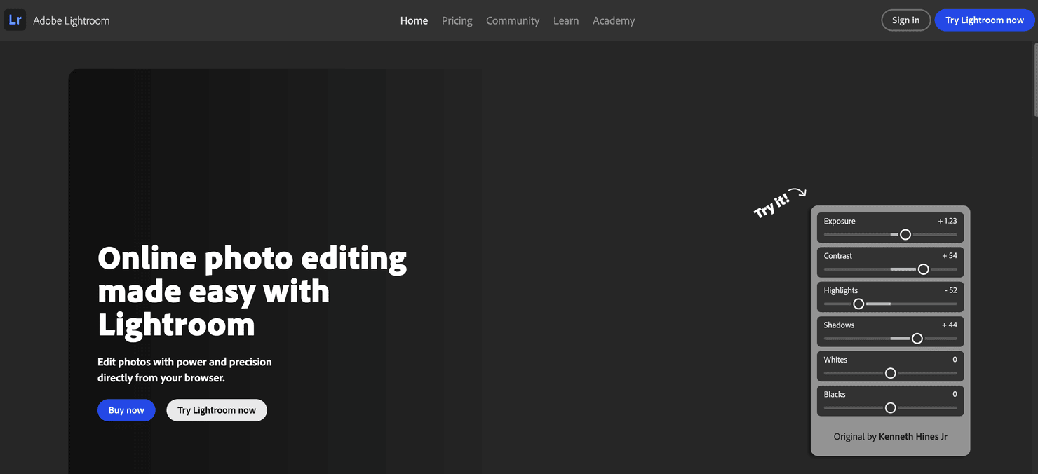 Adobe Lightroom website