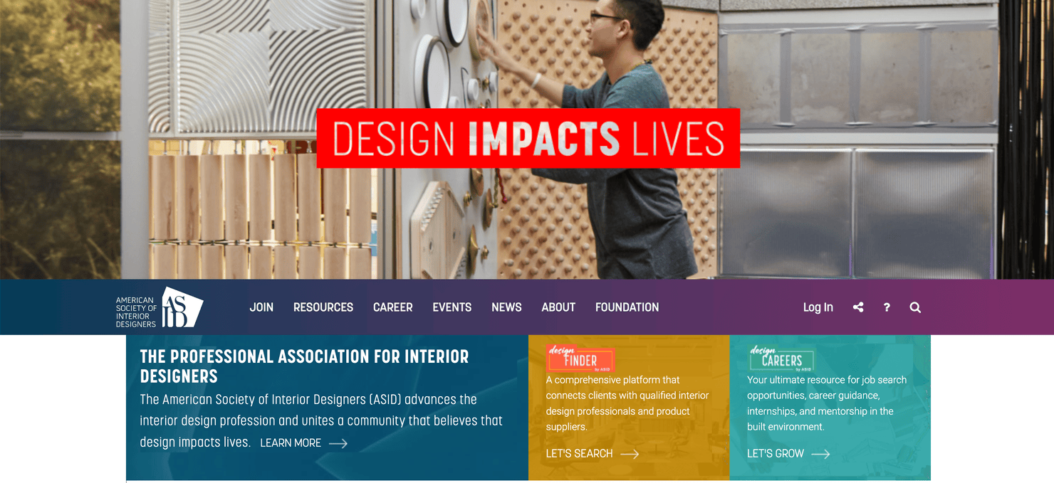 American Society of Interior Designers' homepage