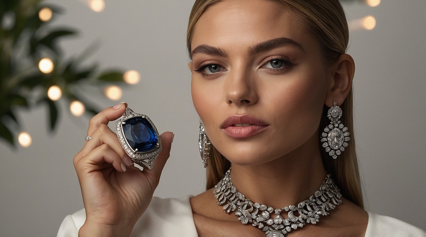 An influencer holding a ruby ring for marketing.