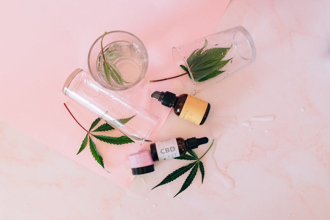 An overhead shot of CBD products