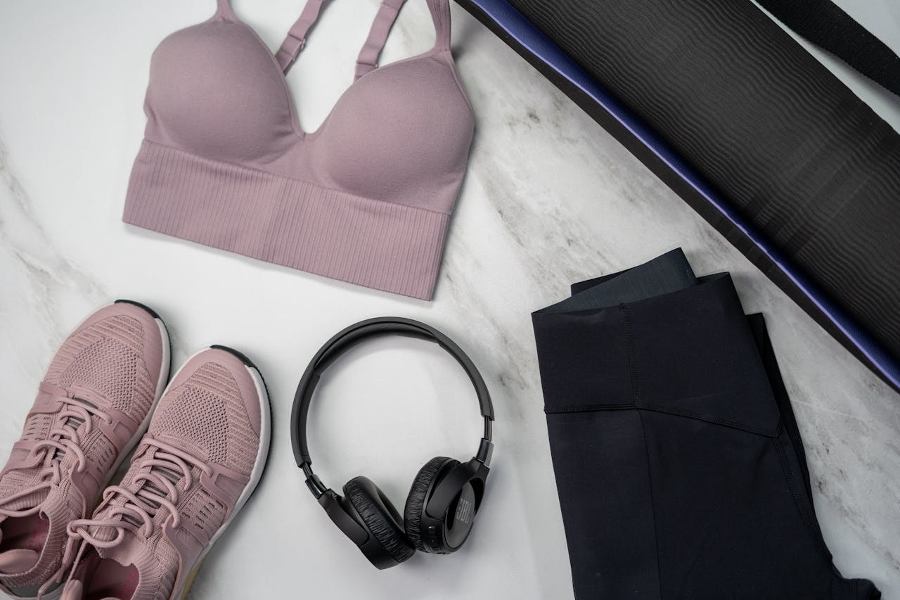 An overhead shot of different sportswear