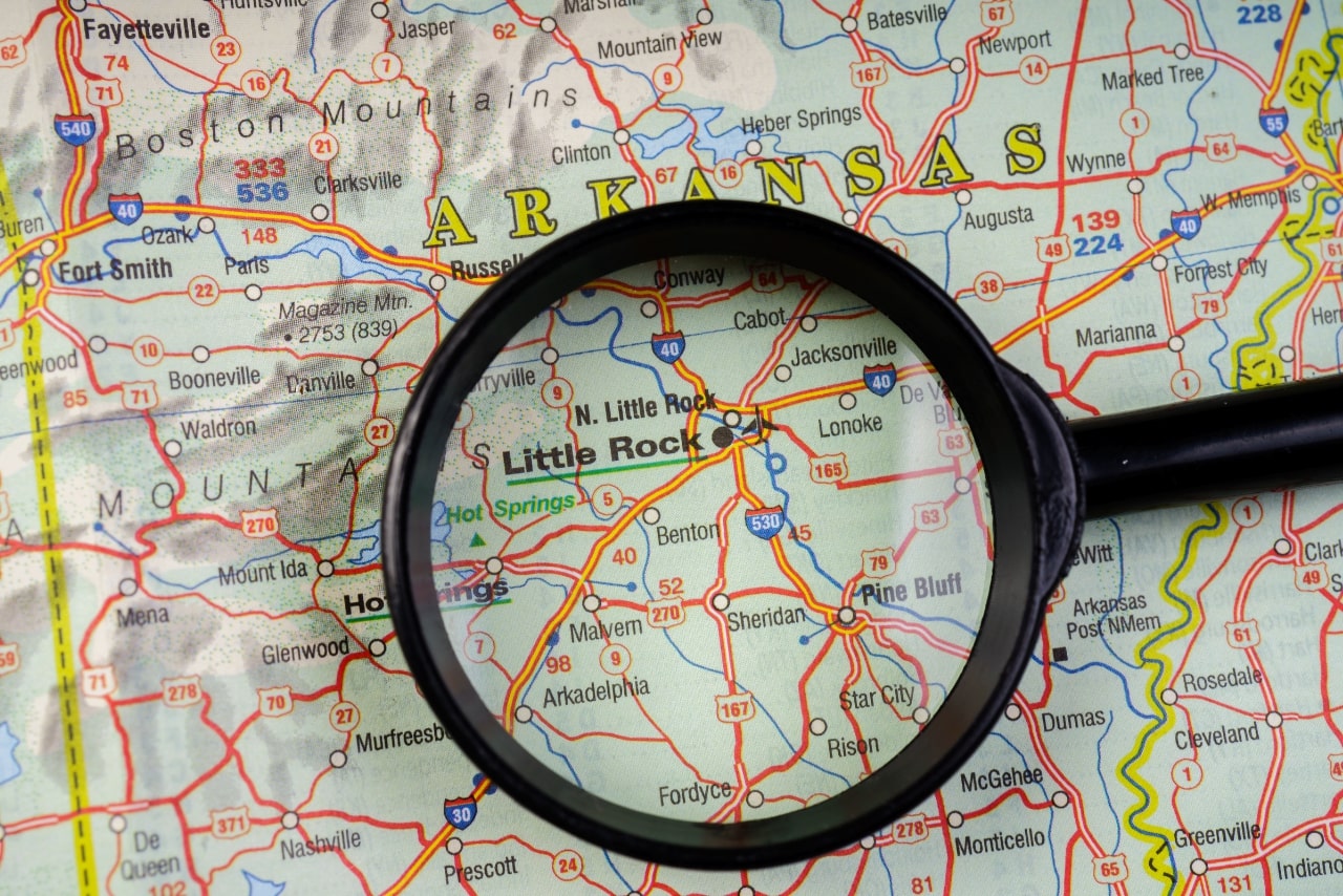 Arkansas state on map.