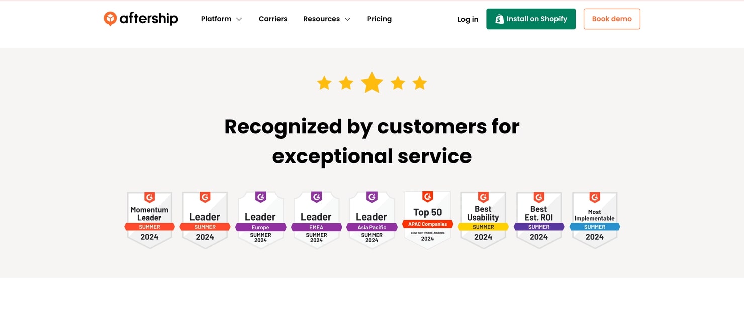 Awards received by Aftership as shown on its website