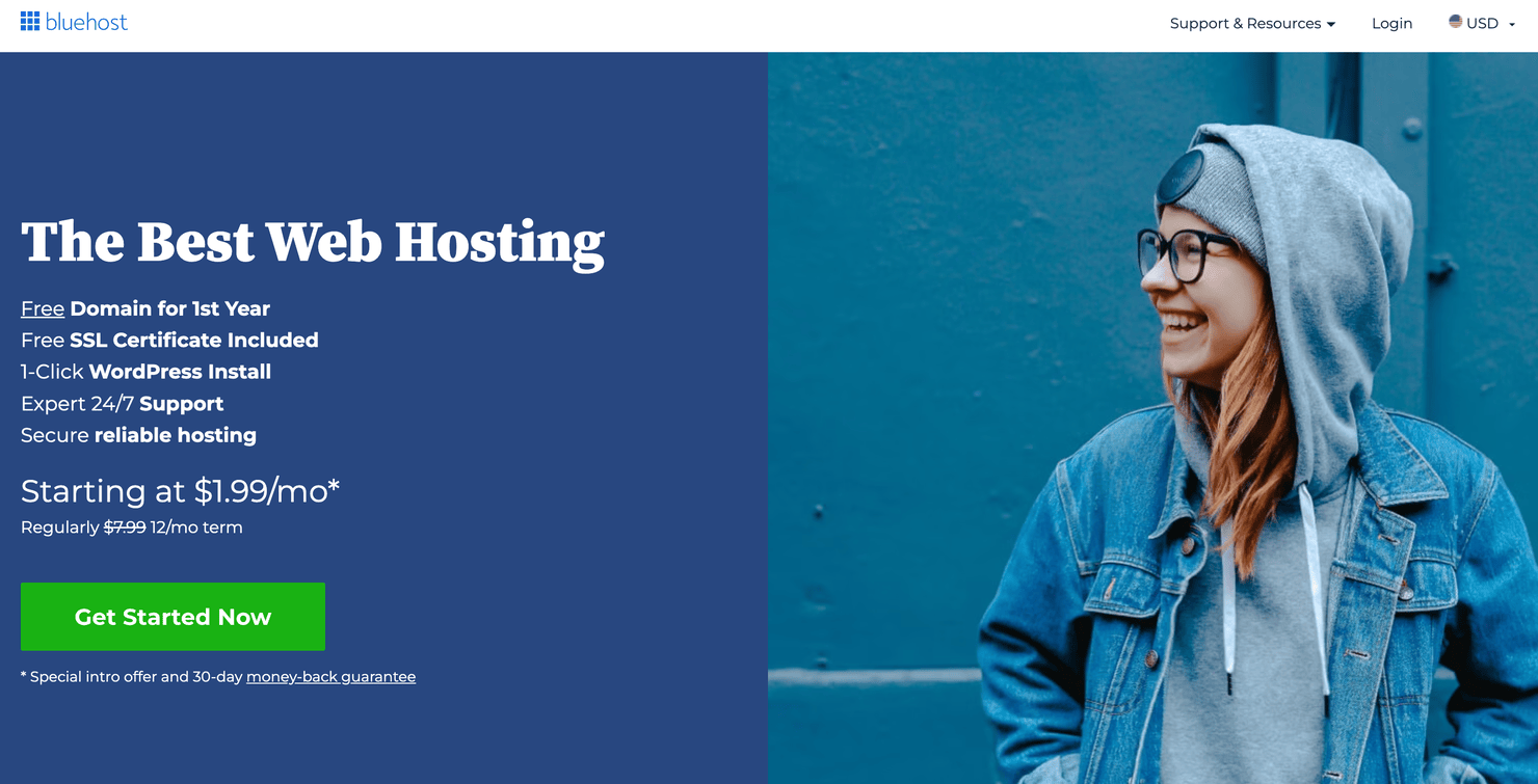 Bluehost, a web hosting service