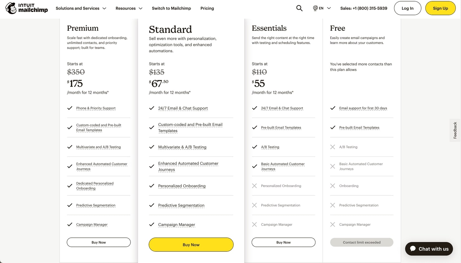 CTA elements on Mailchimp's homepage