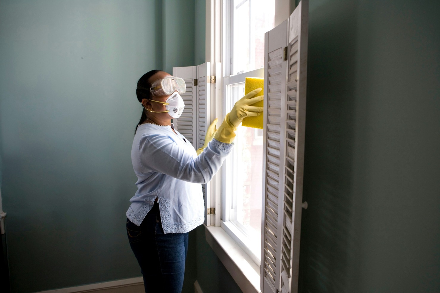 Cleaning a residential area.