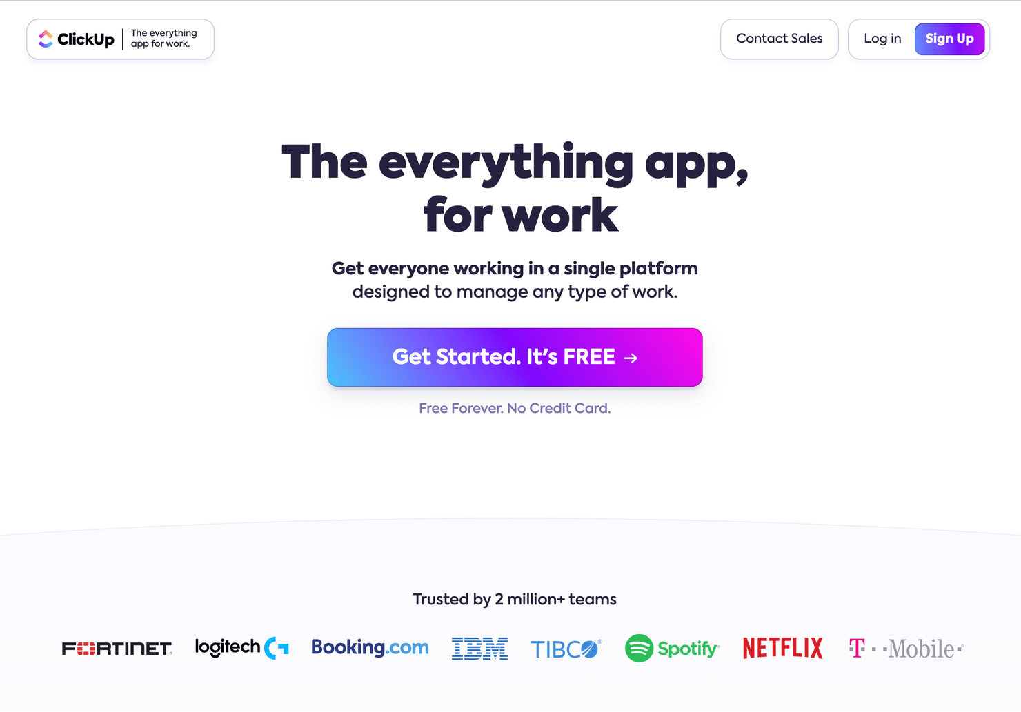 ClickUp's homepage highlighting the biggest brands that use its service