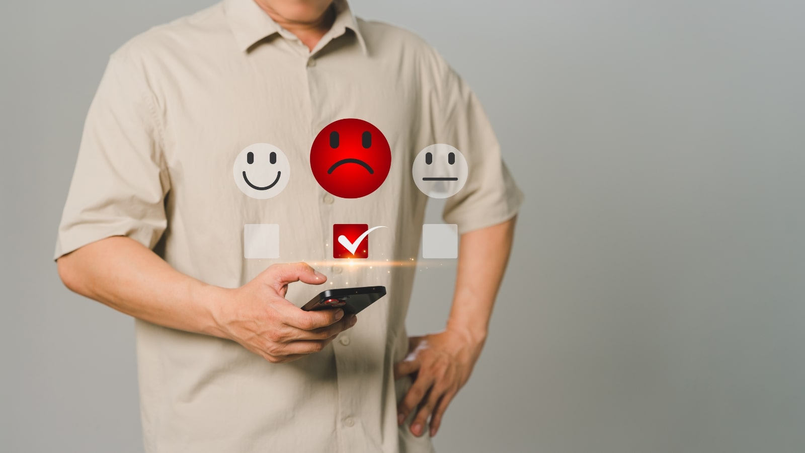 Customer entering unsatisfactory feedback via phone.