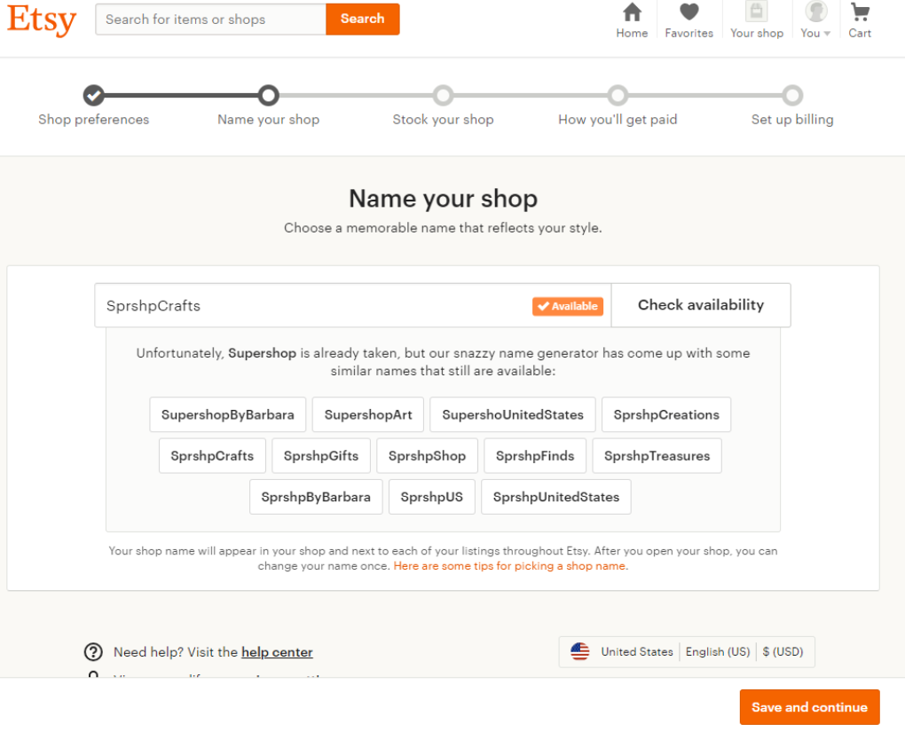 Etsy shop setup