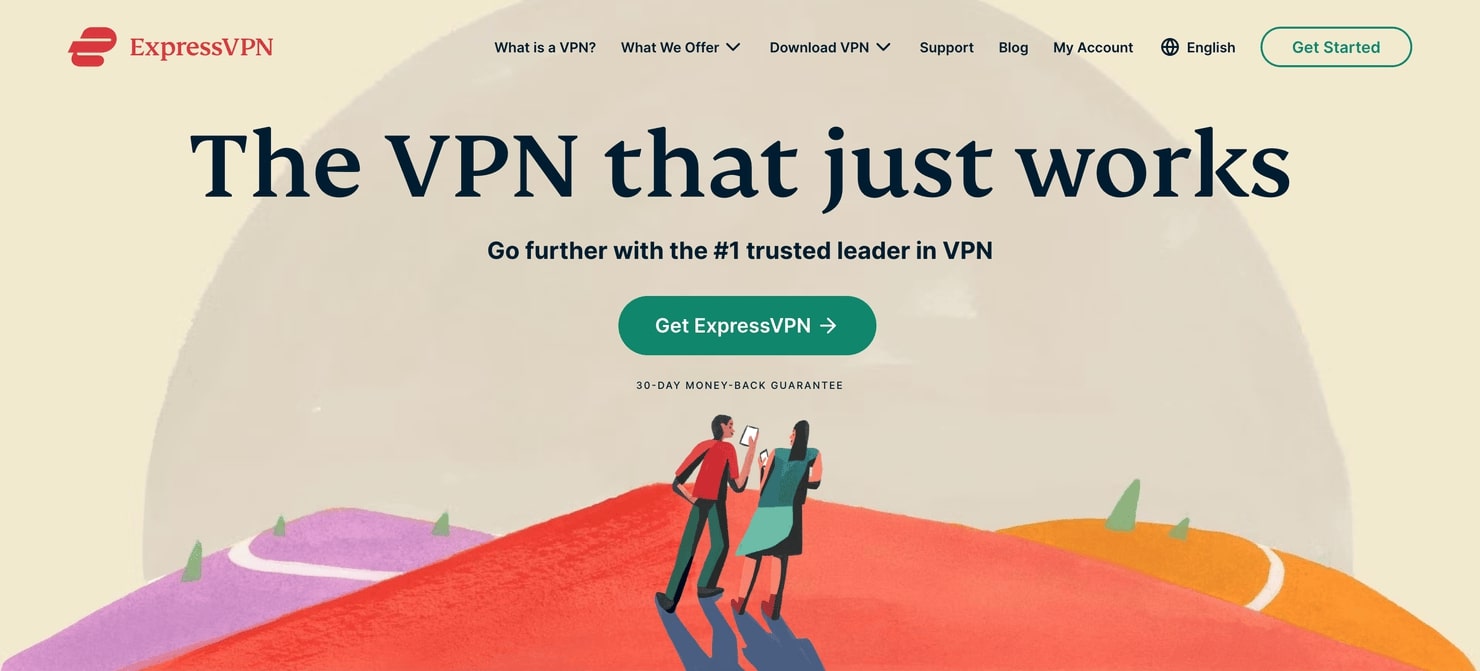 ExpressVPN's homepage, offering a 30-day money-back guarantee