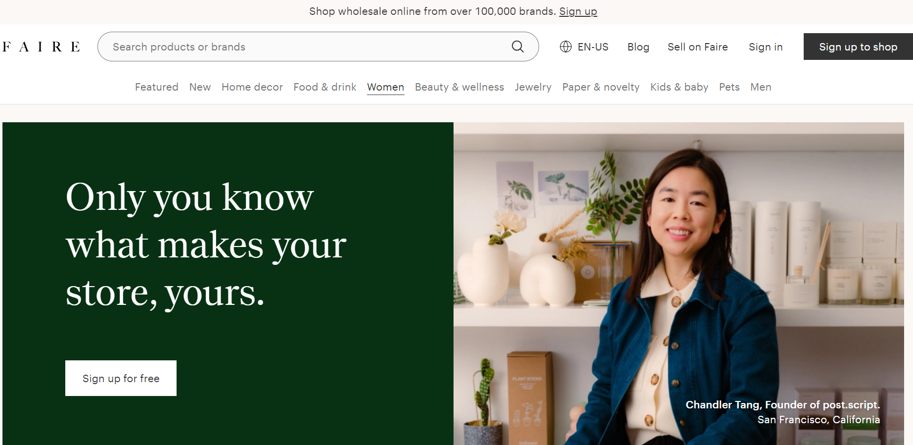 Faire website homepage