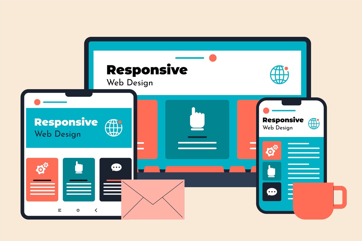 Flat design responsive website design.