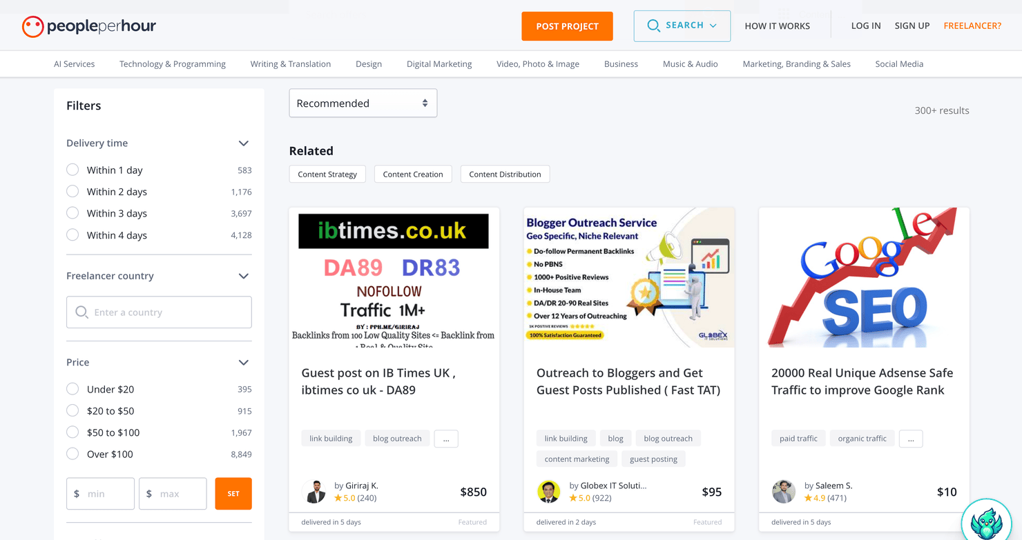 Freelancer's rates on PeoplePerHour