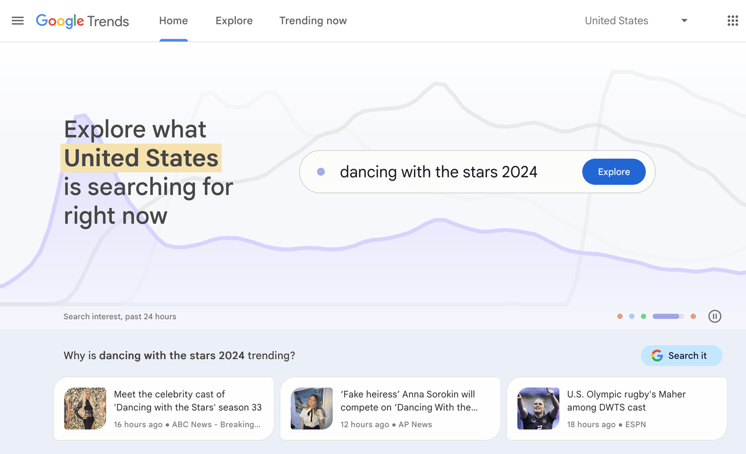 Google Trends homepage