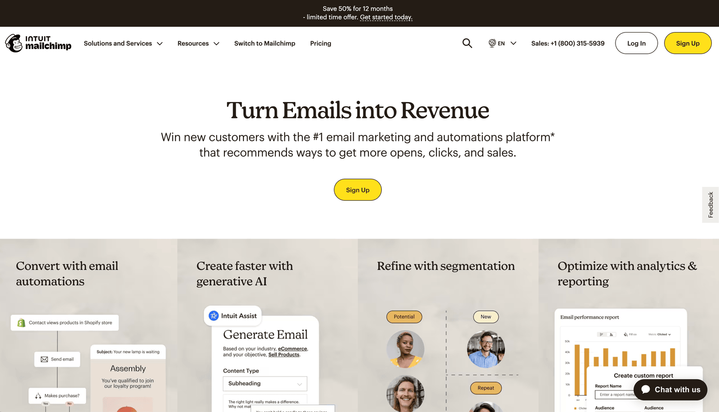 Home page of Mailchimp